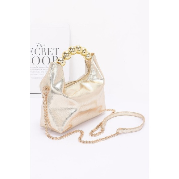 Silver Beaded Handle Chain Shoulder Bag Women's Fashion Accessory Glam Evening - Picture 3 of 5